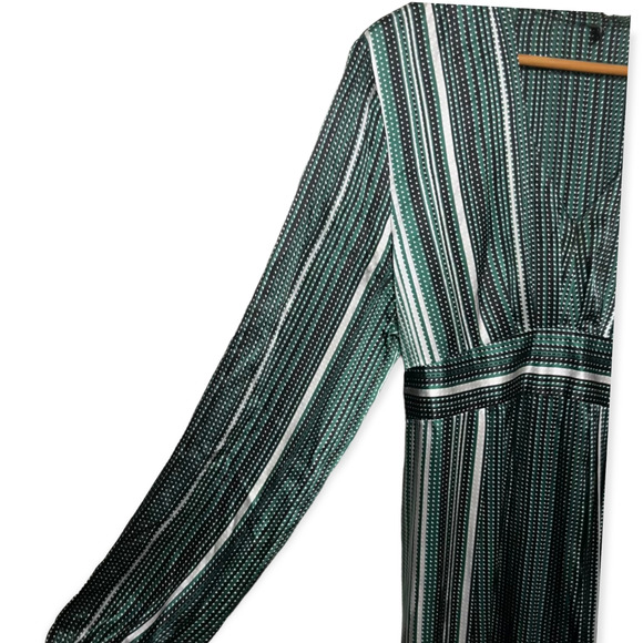 Tahari Women's Green Silk V-Neck Empire Waist Tie Back Striped Dress Size 10 - Picture 8 of 16